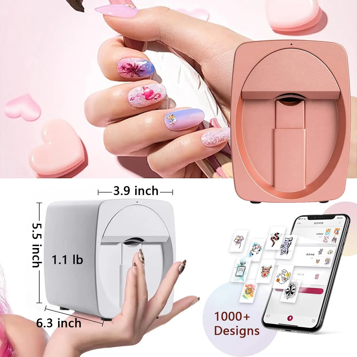 Machine d'art d'ongle d'imprimante d'ongle, Machine portative de peinture d'ongle 3D, contrôle d'imprimante d'ongle de bricolage à travers l'application Mobile pour le Salon de manucure à la maison