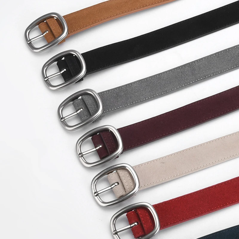 Pasek damski ze skóry zamszowej, modny, prosty design, uniwersalny, do jeansów, gotycki, retro, wysokiej jakości, z klamrą na szpilkę.