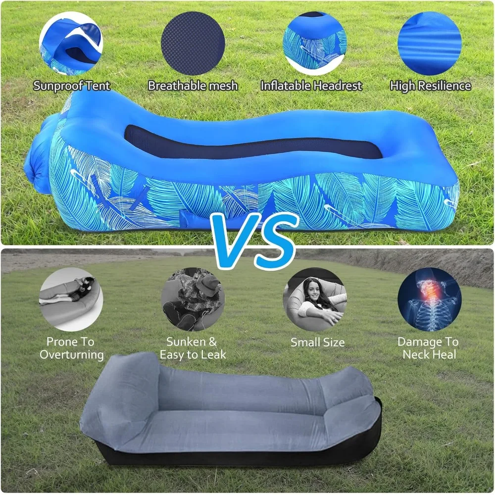 Aufblasbares Liegesofa mit einzigartigem Sonnenschutz design, aufblasbares Strand bett mit Kissen, wasserdichtes aufblasbares Couch camping