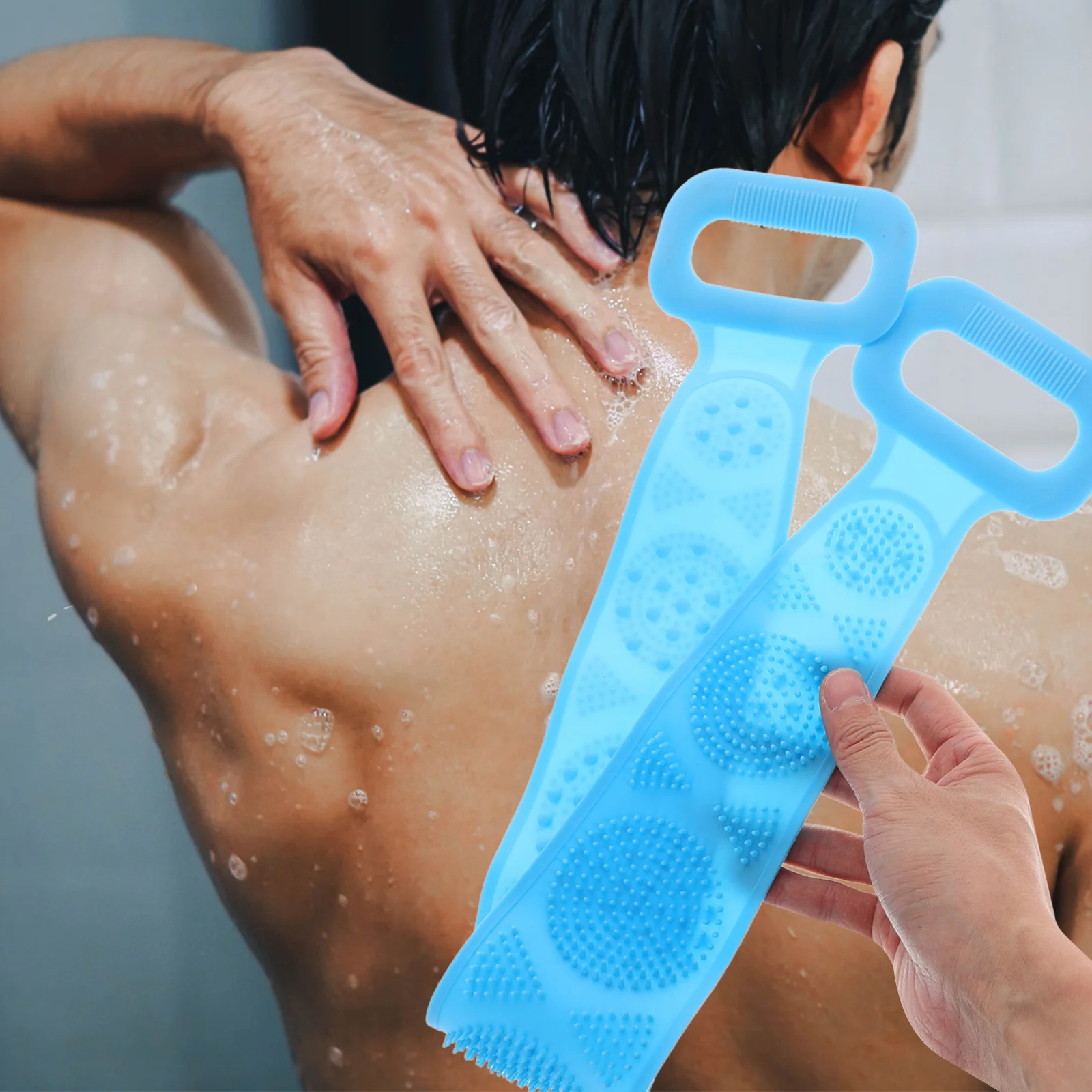 

2pcs Long Silicone Bath Towel Shower Towel For Back Cleaning Body Scrubbing Tool Bathing Supplies (Mixed Color)