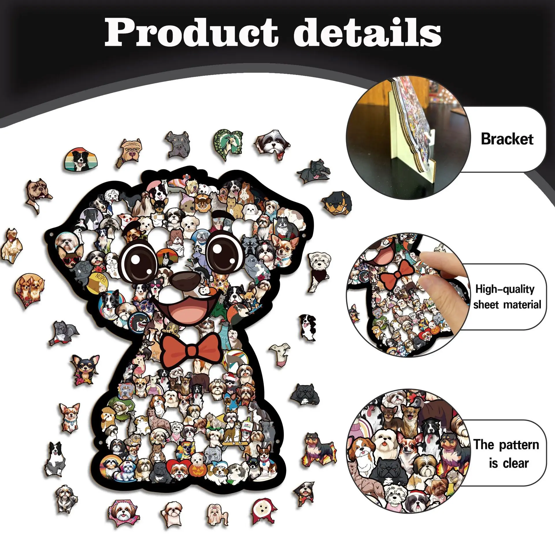 160 قطعة من ألغاز الكلاب الخشبية - لعبة ألغاز الصور المقطوعة اللطيفة للحيوانات الأليفة، ديكور ألغاز خشبي فريد من نوعه على شكل حيوان للمنزل والهدايا #3