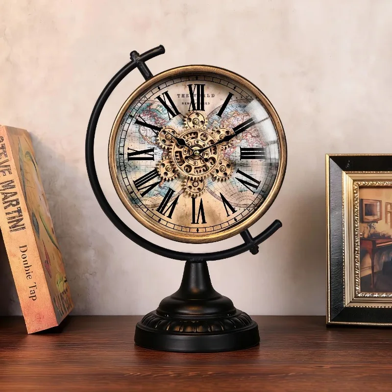 Retro Gear Table Clock Mechanical Desk Watch Decorative Luxury Tabletop Clocks Aesthetic Silent Living Room Desktop Watches