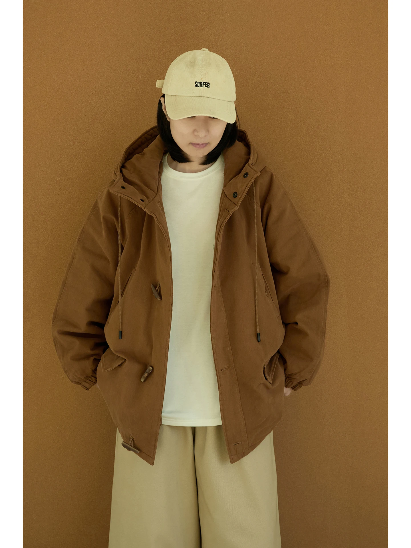 

Thiened Cotton Jaet Coat with Hat And kets Pure Color Winter Outerwear Women's Sweet Sle Loose Fit Zipper Closure