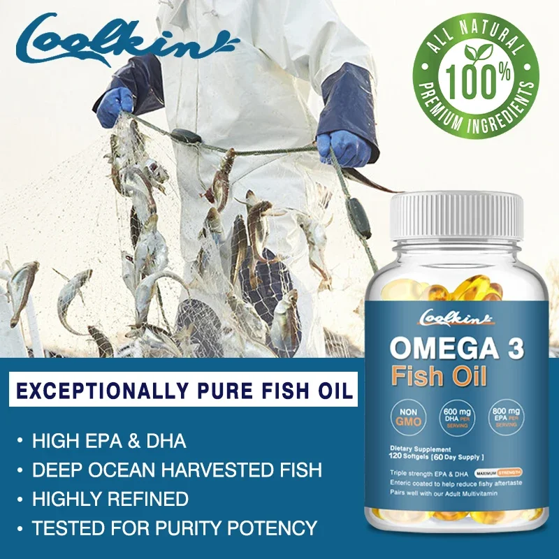 อาหารเสริมน้ำมันปลา Omega 3ชนิด Essential มีกรดไขมันผสมของ EPA และ DHA แคปซูลน้ำมันปลาป่าเพิ่มความแข็งแรงสามเท่า