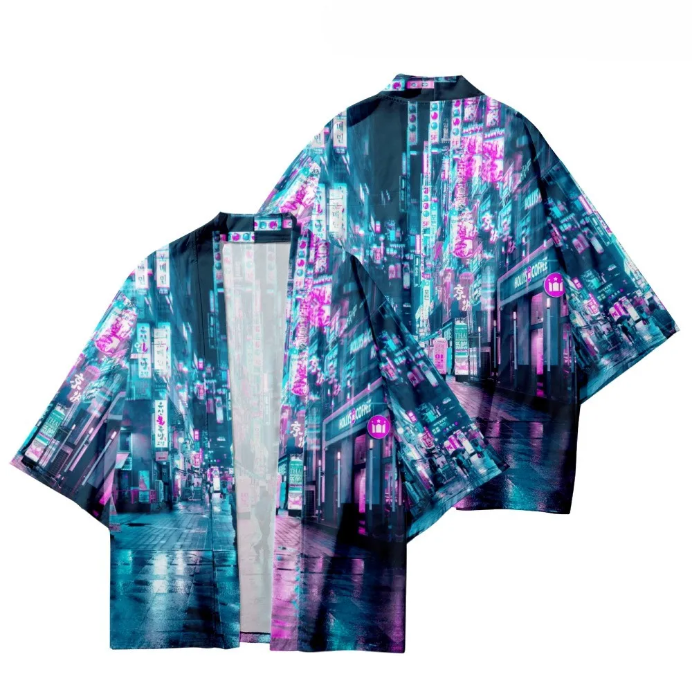 كيمونو الرجال النساء اليابانية التقليدية 3D الطباعة كيمونو سترة النيون نمط قميص كيمونو الصيف الياباني #3