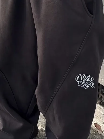 

Bla Embroidered Casual Men's Sport Pants Loose Streetwear Hip Hop Sle Polyester Fabric Warmth Labeled Elastic Waist