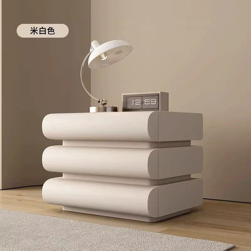 French bedside table Cream wind bedside table Intelligent storage locker Leather modern simple sensor light three bucket