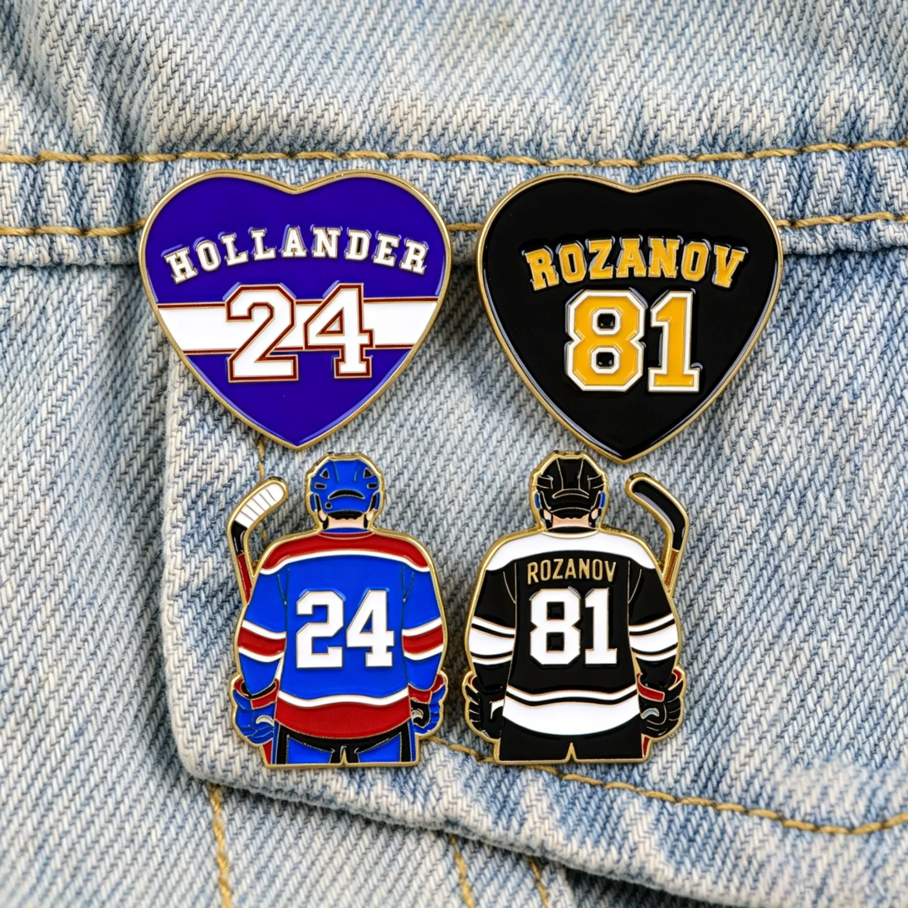 Ice Hockey Jersey Enamel Pins HOLLANDER 24 ROZANOV 81 Brooches Sports Fan Badges for Backpacks Fans & Collectors Gift