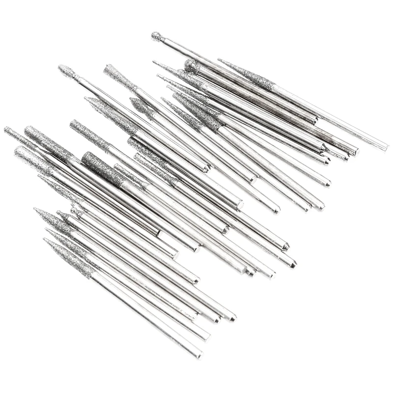 30Pcs 3mm Grinding Needle Diamond Grinding Head Tool Electroplated Diamond Grinding Needle Grinding Rod Alloy Grinding Head Tool