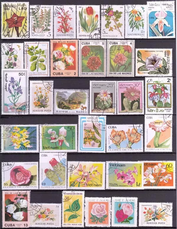 50 100 Pcs/Lot Flowers Plants Topic Stamps World Original Postage Stamp with Postmark Good Condition All Different