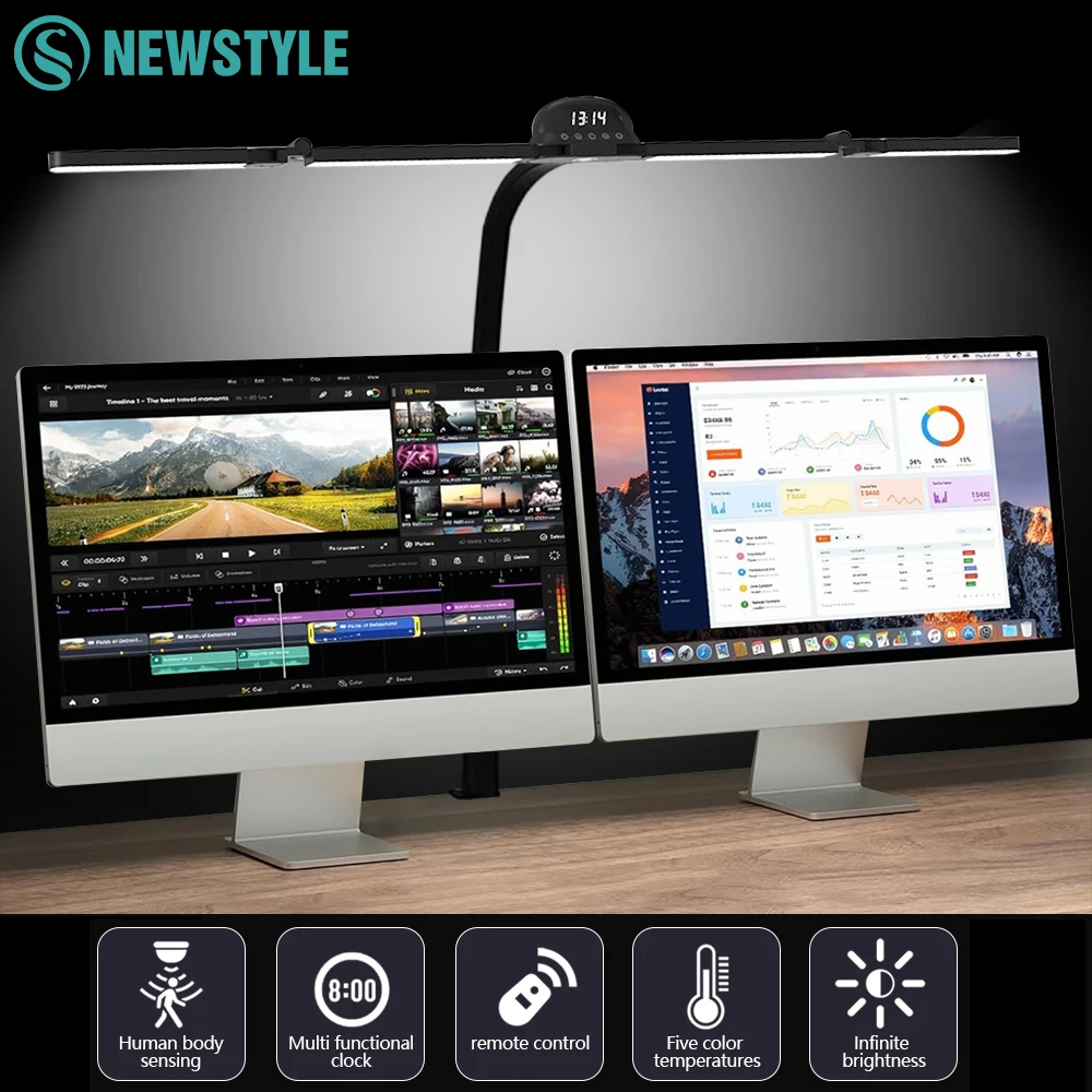 

LED Full Spectrum Eye-Protecting Desk Lamp with Clamp Flexible Gooseneck 120cm Foldable 4-Head Stepless Dimming Architect Lamp