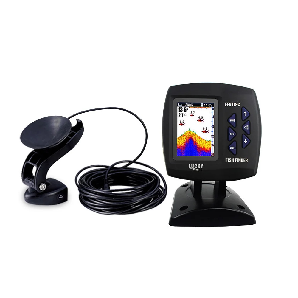 FF918-C100DS Color Screen Wired Fish Finder Dual Frequency 328ft/100m Water Depth Boat Fish Finder