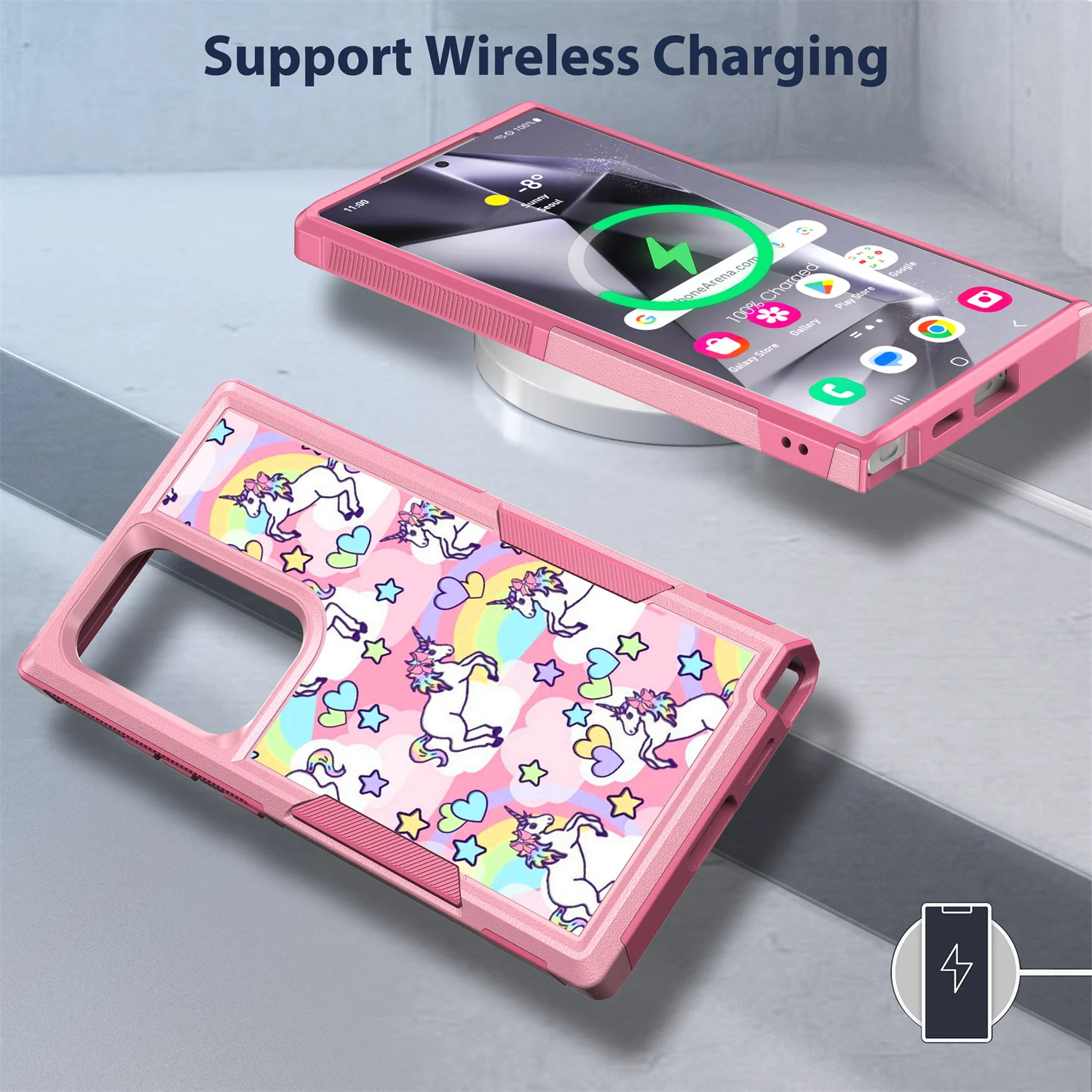 Cartoon cute Unicorn Case For Samsung Galaxy S24 Ultra plus A15 Dual Layer Shockproof Protective Cover