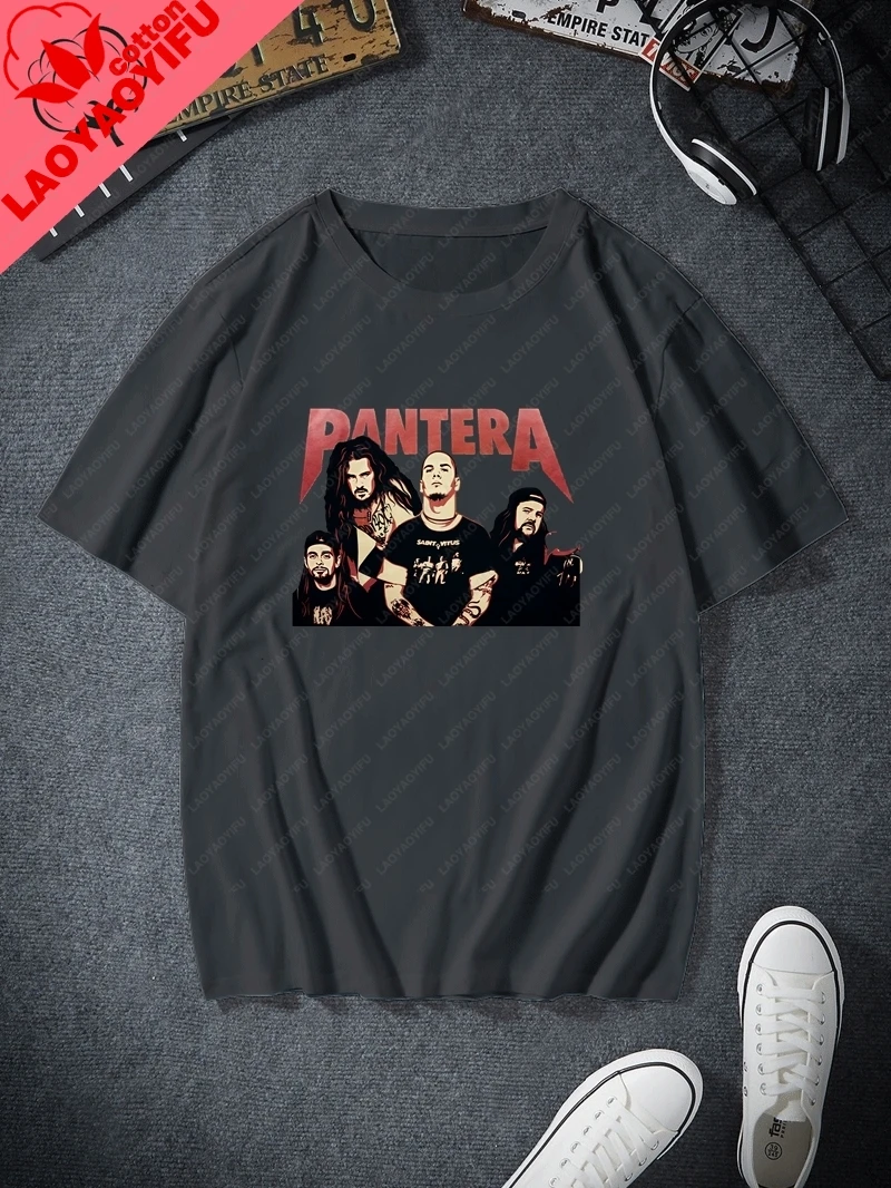 Retro Pattern T-shirts From The American Band PANTERA. Cotton Round-neck T-shirts Are Suitable for Both Men and Women view 3