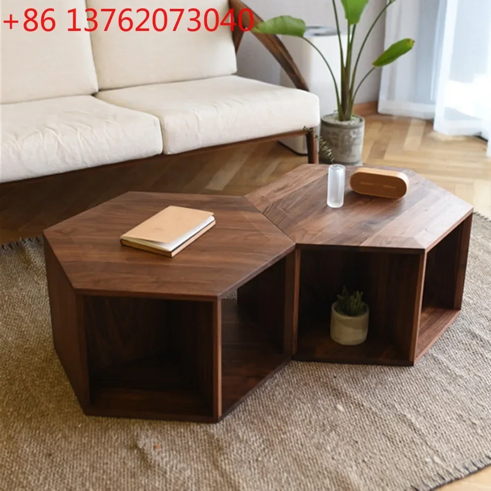 Nordic solid wood coffee table side table, black walnut living room coffe