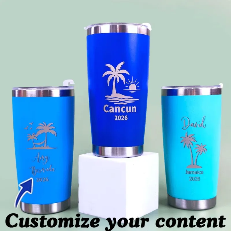 2026 New Custom Engraved Vacation Tumbler 20oz Stainless Steel Travel Cup Beach Trip Souvenir Mug for Cancun Jamaica Holiday.