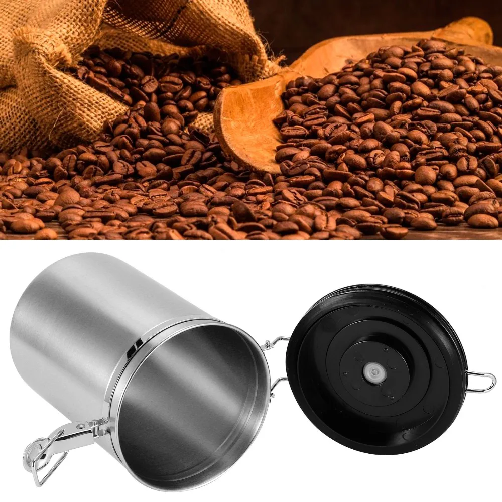 304 Stainless Steel MoistureProof Coffee Bean Storage Pot With Air Evacuation Valve Silver/Red/Black/White Sealed Food Container
