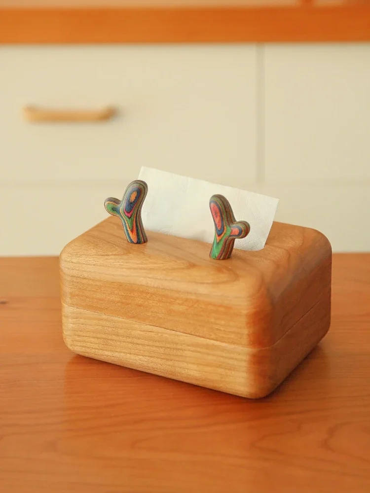 

North American cherry wood, red oak, whole wood, hollowed out antlers, living room, tissue box, creative