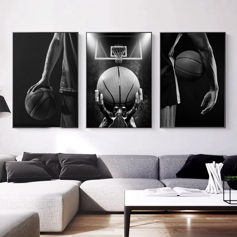 Vintage Basketball Player Sneakers Black White Poster Decorative Paintings Canvas Wall Art Photos Picture Living Room Home Decor