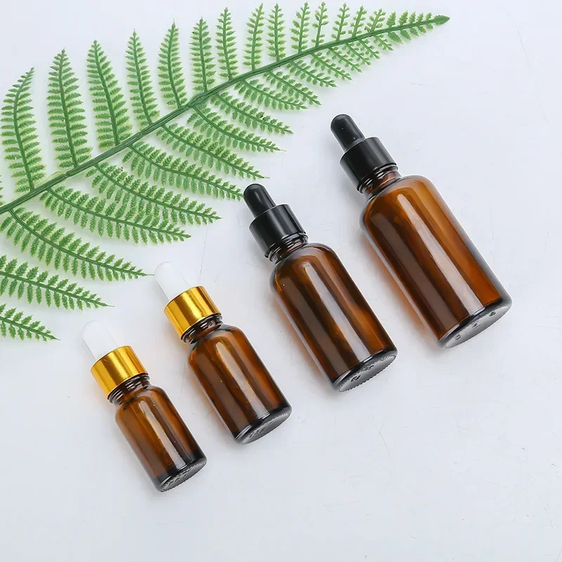 10/20pcs 15/30/50ml Amber Glass Eye Droppers Empty Dropper Refillable Clear for Essential Oils, Liquids Travel Bottles 1oz 2oz