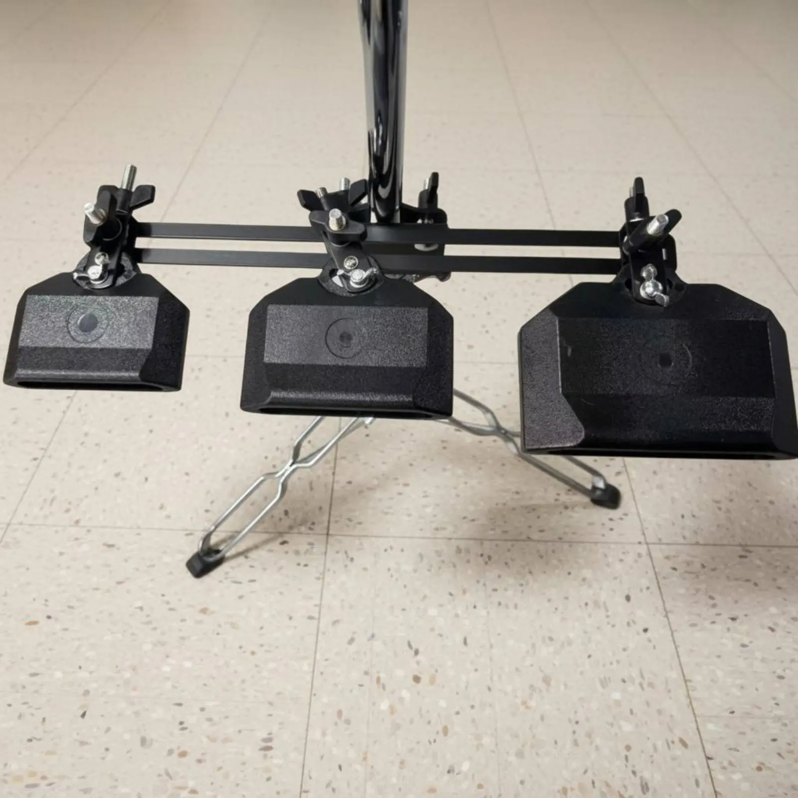 

3 Pieces Drum Cowbells with Stand Multi-Size Cowbell Set Percussion Bells Different Tone Wood Block Set Easy to Install