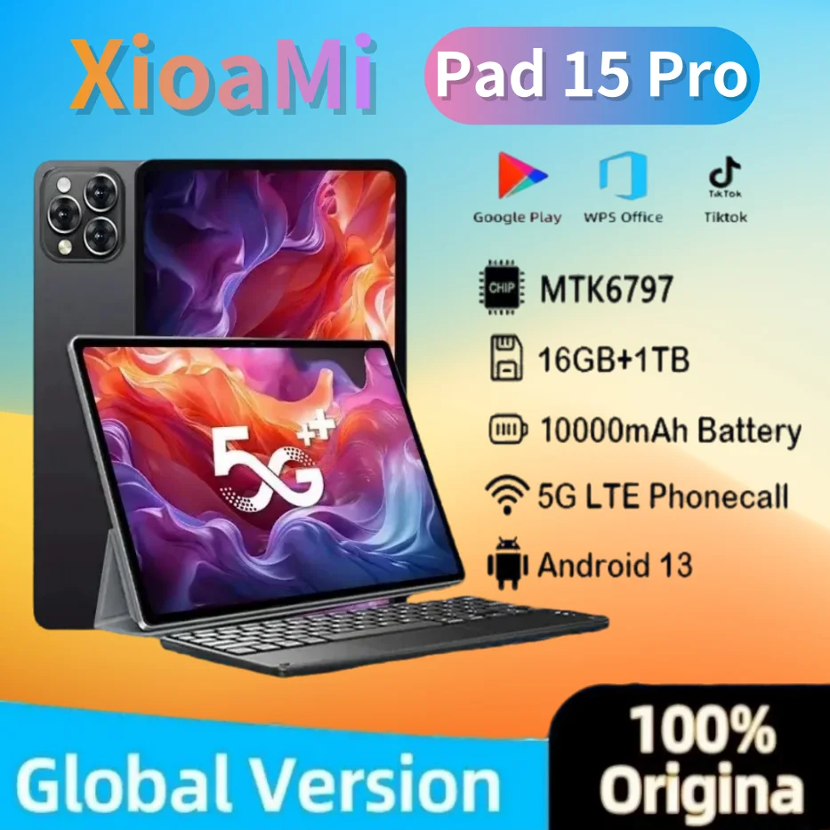 

2025 Global Edition Xioami Pad 15 Pro Tablet 16GB 1TB Android 13 11-inch 5G Dual SIM Dual Standby GPS Bluetooth5.0 WPS Tablet PC