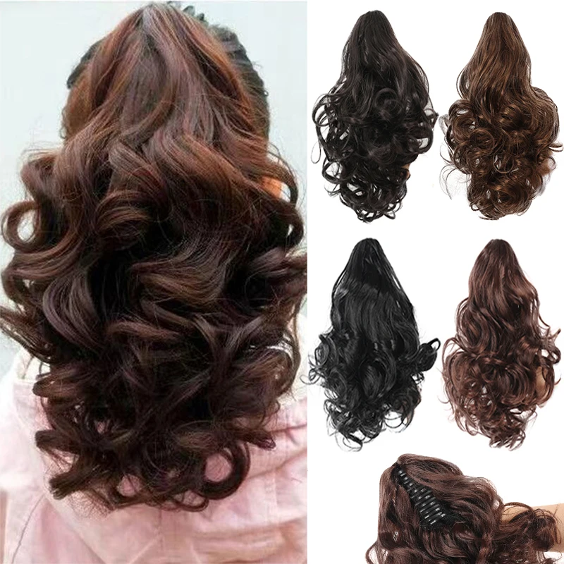 

Horsetail wig female big clip pear flower curl high Horsetail hair increase high skull top wig clip ponytail braid
