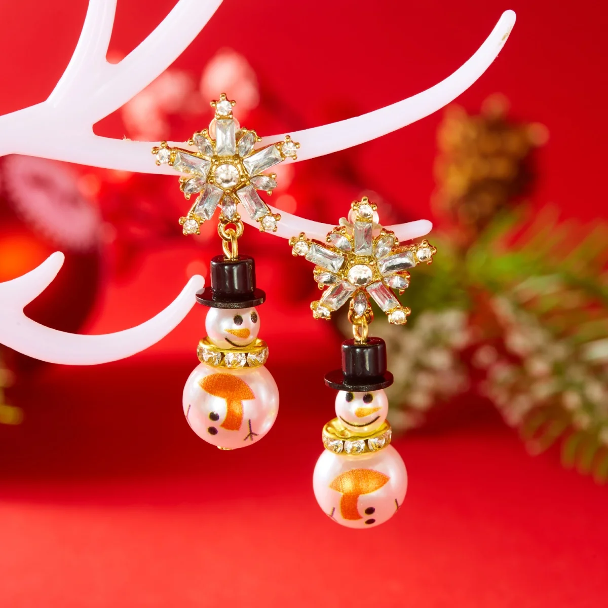 Holiday Glitter Earrings Rhinestone Snowflake Imitation Pearl Snowman Wear Hat Drop Dangle Christmas Jewelry For Women Men Gift