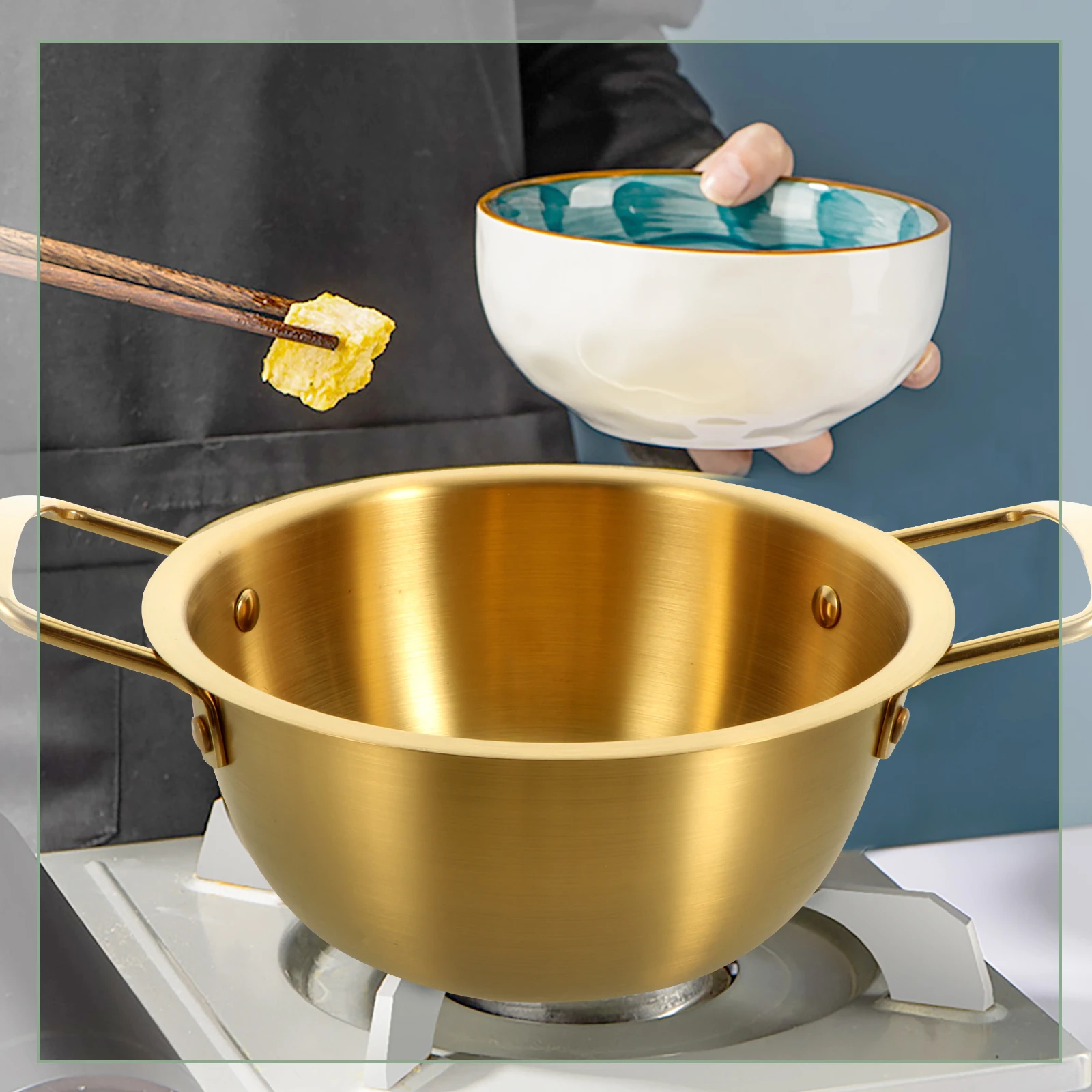 

1Set Double Ear Instant Noodle Pot Stainless Steel for Soup Stew Ramen Milk 120Ml Instant Noodle Pot Household Cookware