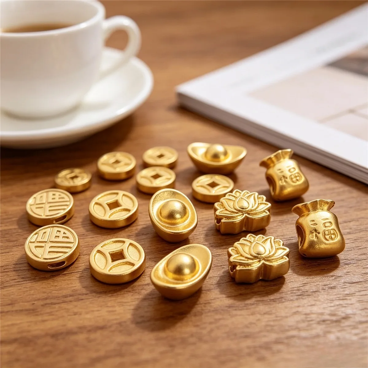 Brass Gold Tone Ingot Fortune Money Bag Lotus Spacer Beads Charms DIY Crystal Pearl Bracelet Necklace Jewelry Making Findings