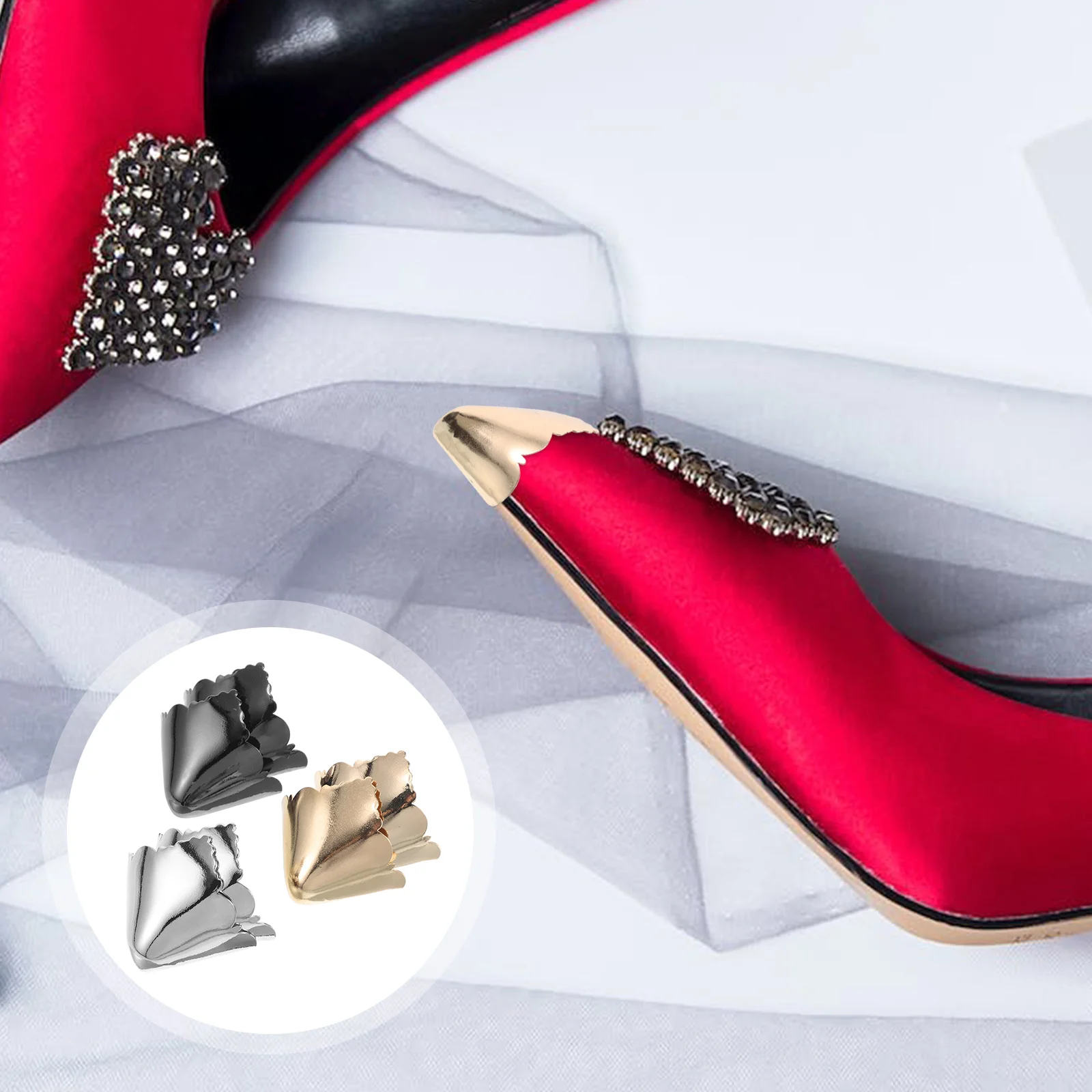 

3 Pairs High Heels Protect The Toe Metal Shoes Pointed Caps Boot Kick Cover