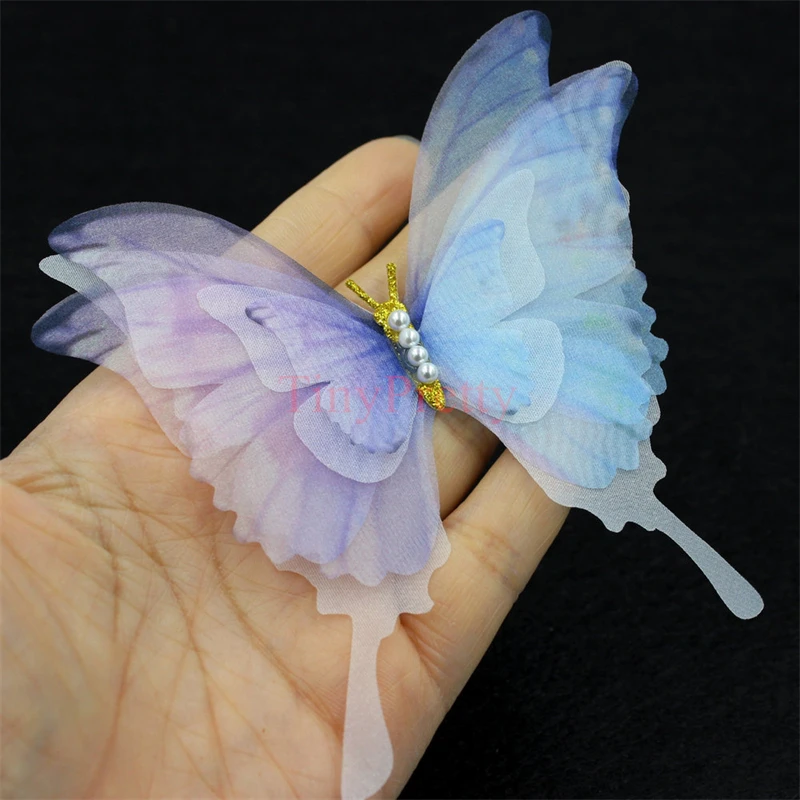 2pcs 5-layer Organza Butterflies Handmade Swallowtail Butterfly Accessory for DIY Hair Jewelry Making, Wedding Decoration