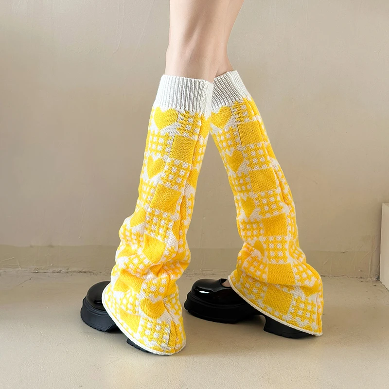 

Mid-calf Sock Wide-leg Sock Set Subculture Lolita Calf Pile Set Square Heart JK Calf Cover Warmer Stylish Stretchy Boots Cover