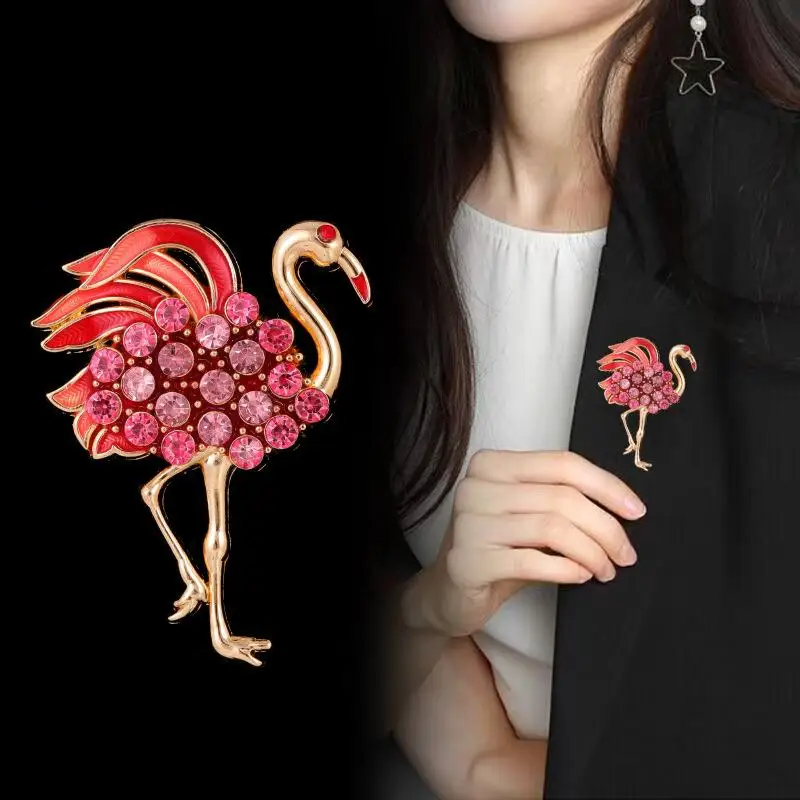 مزاجه الموضة الحيوان كريستال فلامنغو بروش للنساء الملابس معطف اكسسوارات الهدايا #2