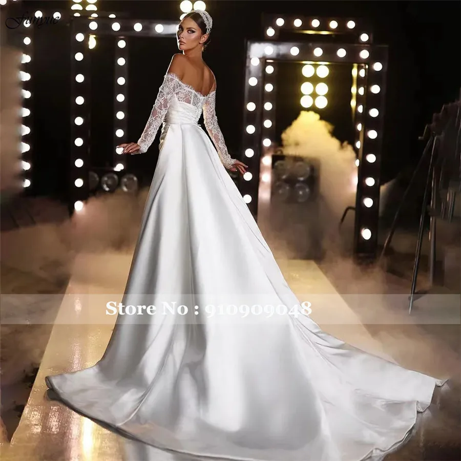 Funyue White Off Shoulder Satin syrenka suknie ślubne eleganckie suknie ślubne przyjęcie zaręczynowe dla kobiet