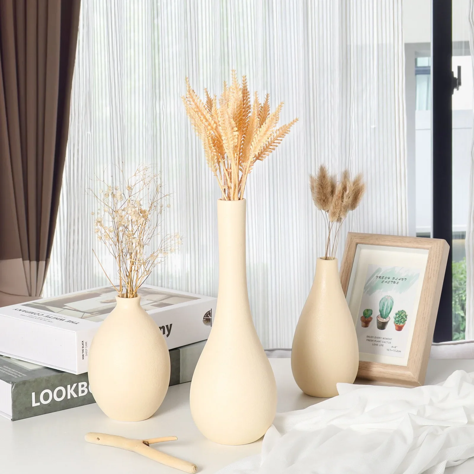 CAPIRON Beige Porcelain Vase Home Desktop Table Office Decoration Minimalist Boho Nordic Scandinavian Chic Interior Decor House