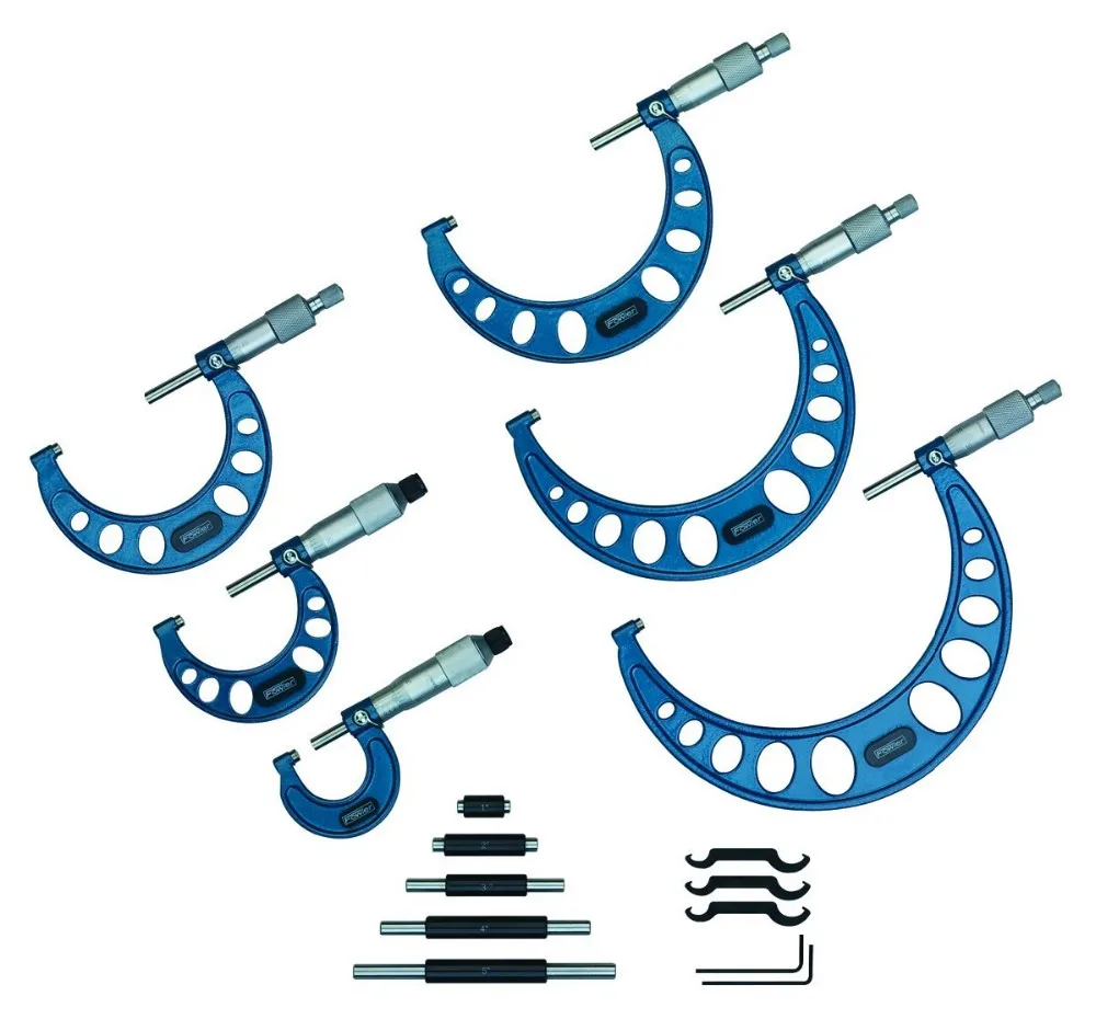 Micrometer Set 6PCS Includes 0-25/25-50/50-75/75-100/100-125/125-150mm Ideal For Automotive Parts & Metal Pipe Measurement