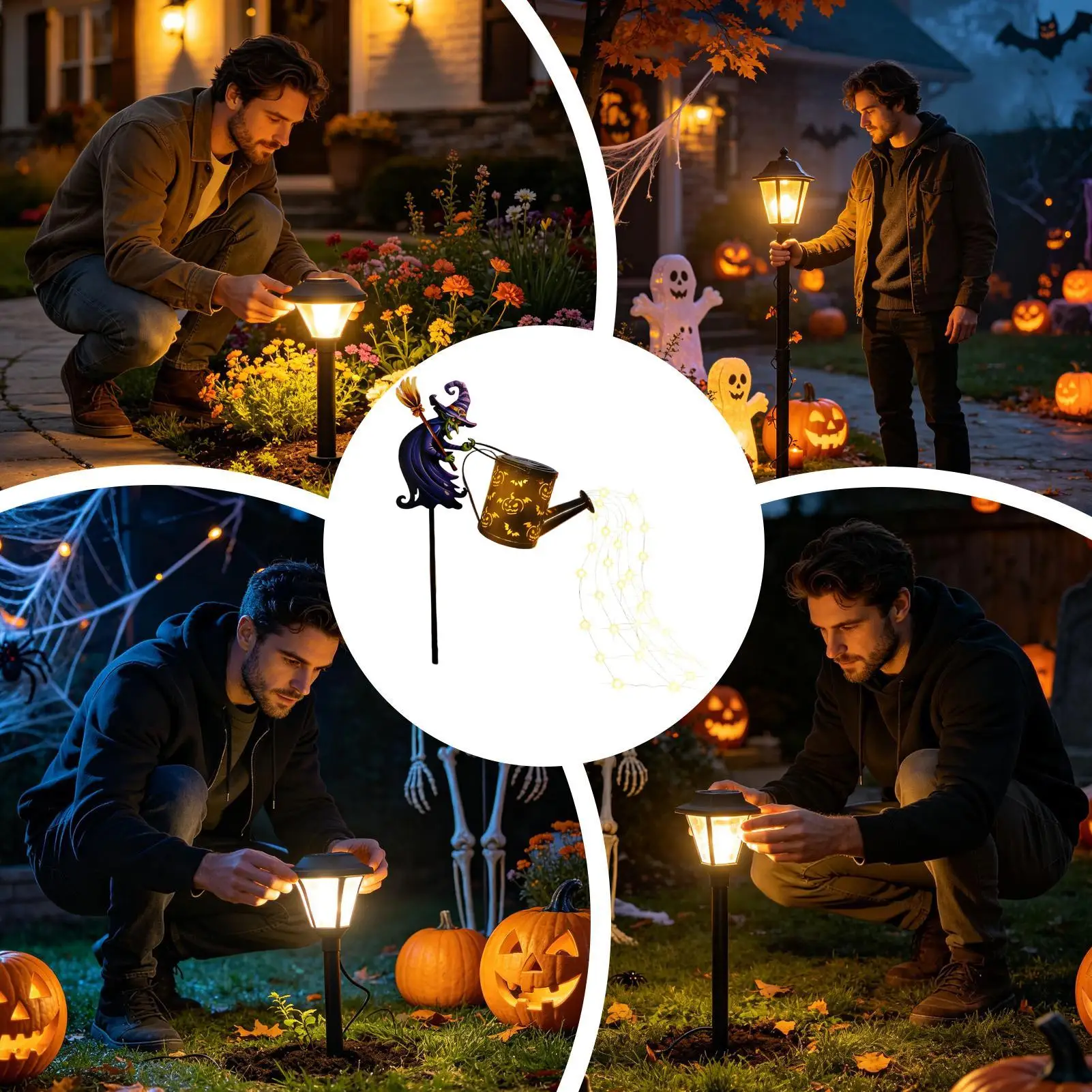 Solar Halloween Lights Watering Can Waterproof Spooky LED Solar Halloween Decorations Outdoor Lights For Garden Patio Porch