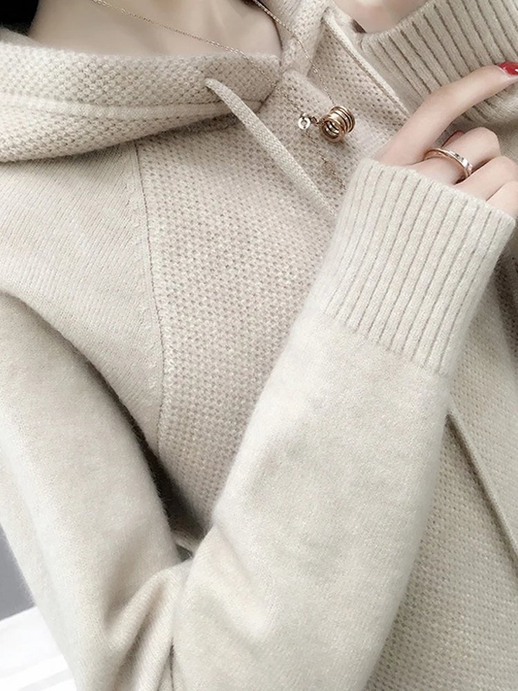 Hooded Sweater Women Autumn Sweater Sueter Mujer Invierno 2023 New Loose All Match Solid Tops Bottoming Knitwear Pull Femme