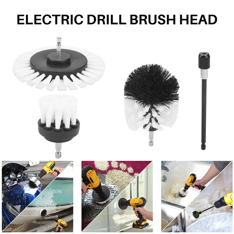 

B28C-6 Pieces Drill Cleaning Brush, Brush For Drill Car Tile Carpet Bathtub Kitchen Toilet White Electric Rotary Drill Brush