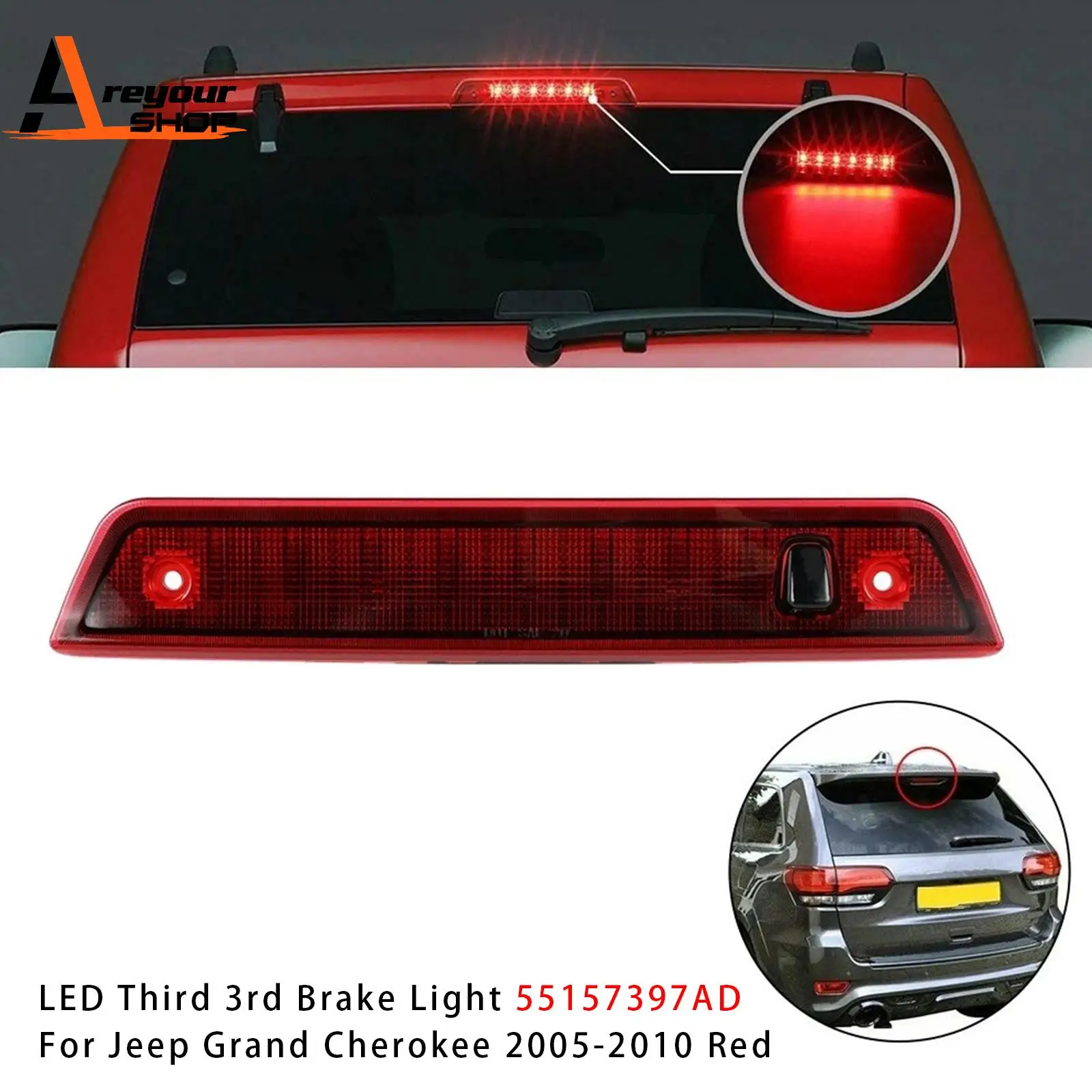

LED Third 3rd Brake Light 55157397AD for Jeep Grand Cherokee 2005-2010 Red