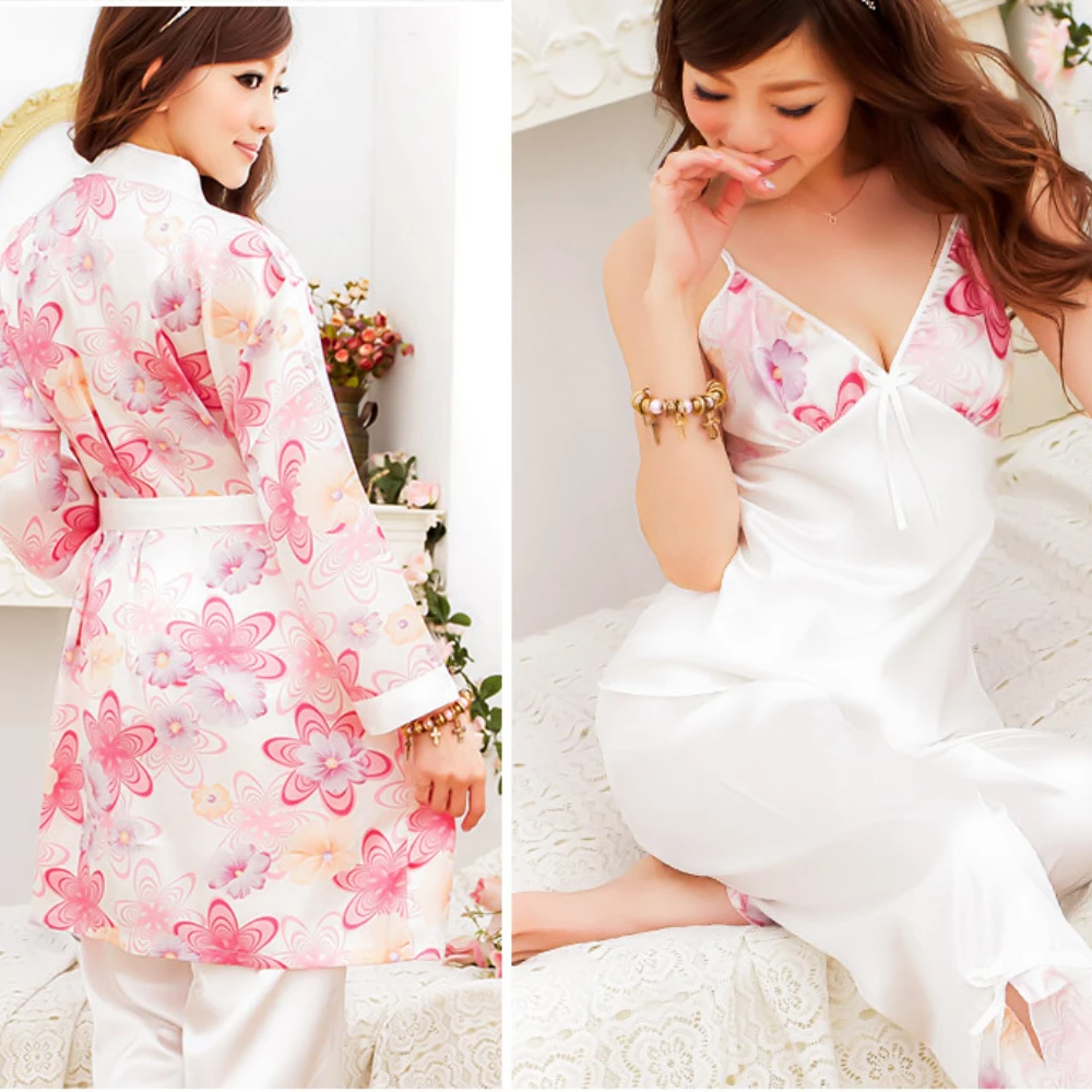 UETEEY Cute V -neck Casual Summer Female Spring and Summer Silk Pants Three -piece Women's Set