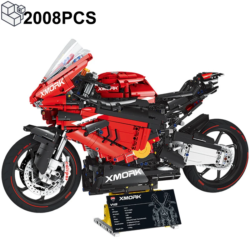 Décennie s de construction de moto Ducatis V4S pour adultes et enfants, véhicule de course de vélo de ville, jouets en briques, cadeaux techniques pour garçons, 2008 pièces