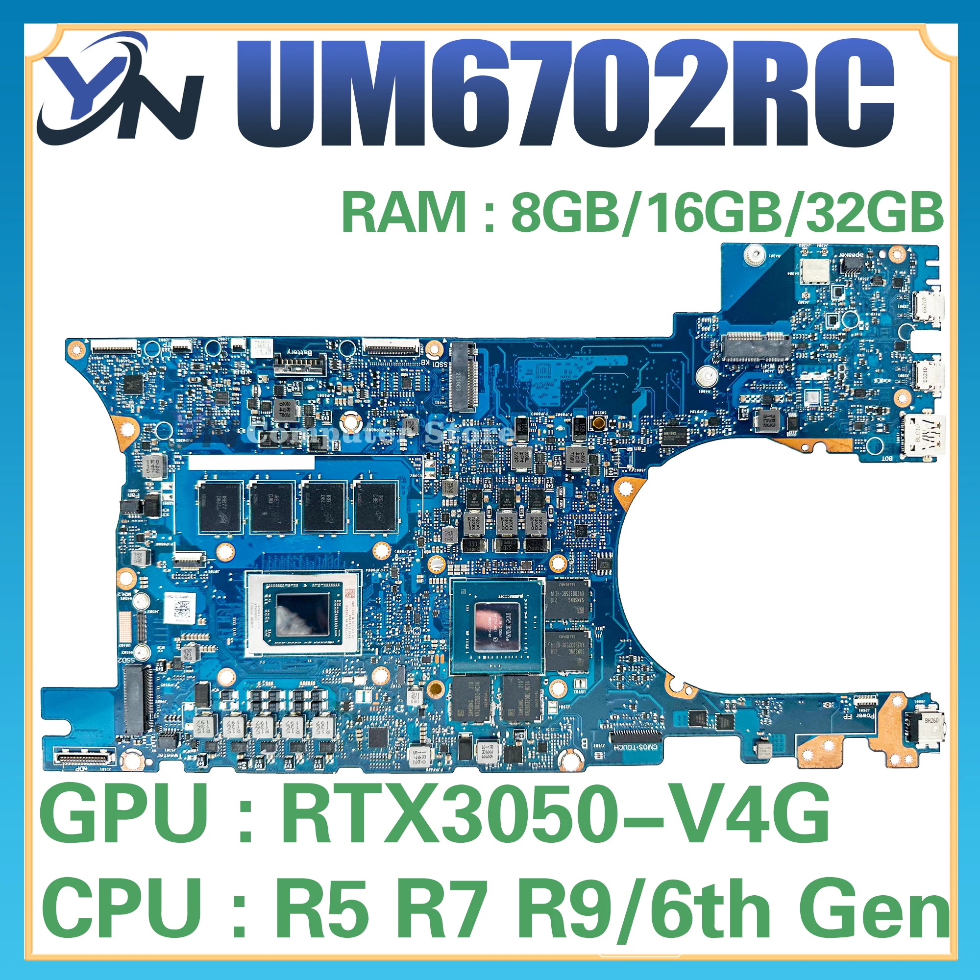 UM6702 Mainboard For ASUS UM6702RC UM6702RA UM6702R Laptop Motherboard R5-6600H R7-6800H R9-6900H RAM-8GB/16GB/32GB 100% Test OK