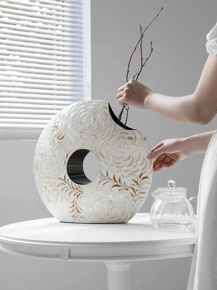 

ss CHigh-end art shell vase ornament European entrance living room homestay countertop flower arrangement