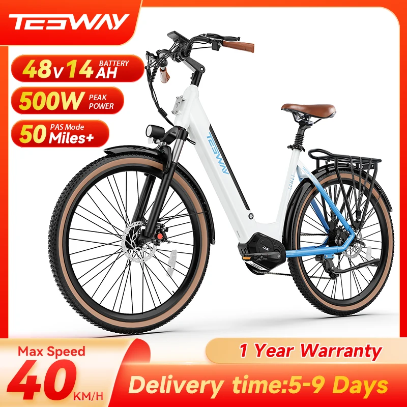 

TESWAY COMET Ebikes for Adults 500W Mid-Drive with Torque Sensor 27.5" Dual Suspension Electric Bike 48V14AH City Commuter Ebike