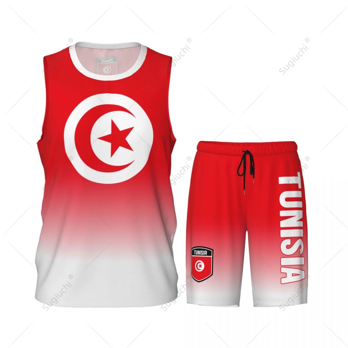 Men Tunisia Flag Basketball Jersey Set Mesh Shirt & Pants Sleeveless Exclusive Team-up Custom Name Nunber Unisex