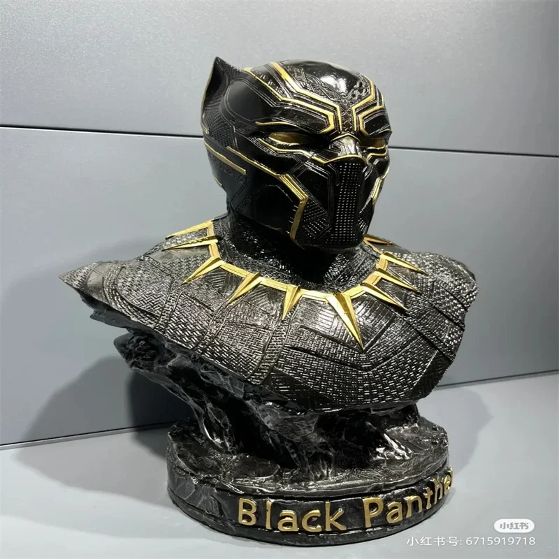 Statue de buste en résine Marvel Avengers Black Panther Gold Edge, modèle périphérique d'anime, collection d'ornements de salon, cadeau de Noël pour enfants