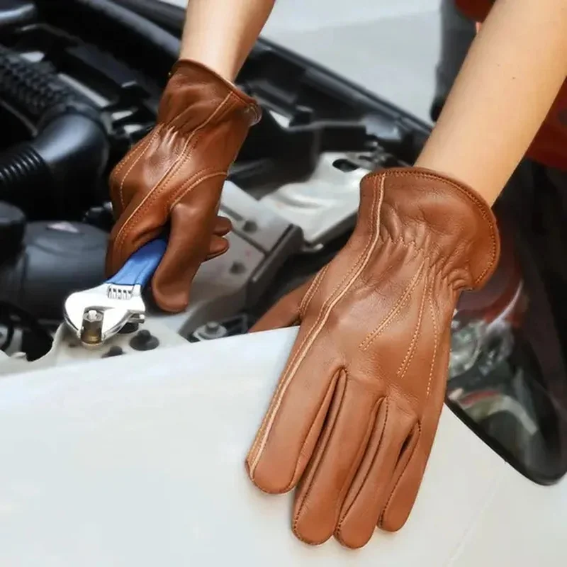 Guantes de trabajo de cuero de vaca, resistentes al desgaste, aislamiento térmico, guantes de trabajo de cuero de vaca para acampar y senderismo