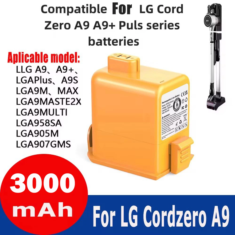 25.5V3000mAh Battery For LG Cord Zero A9/A9+/PLUS A905M A907GMS A9 MAX A9MASTER2X A958/SK/SA Series EAC63758601 EAC63382208 Tool